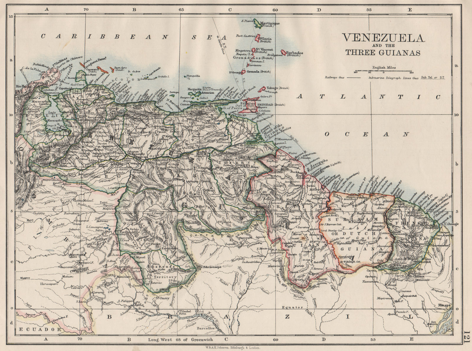 Associate Product VENEZUELA / GUIANAS. Suriname. British French Dutch Guyana.  JOHNSTON 1900 map