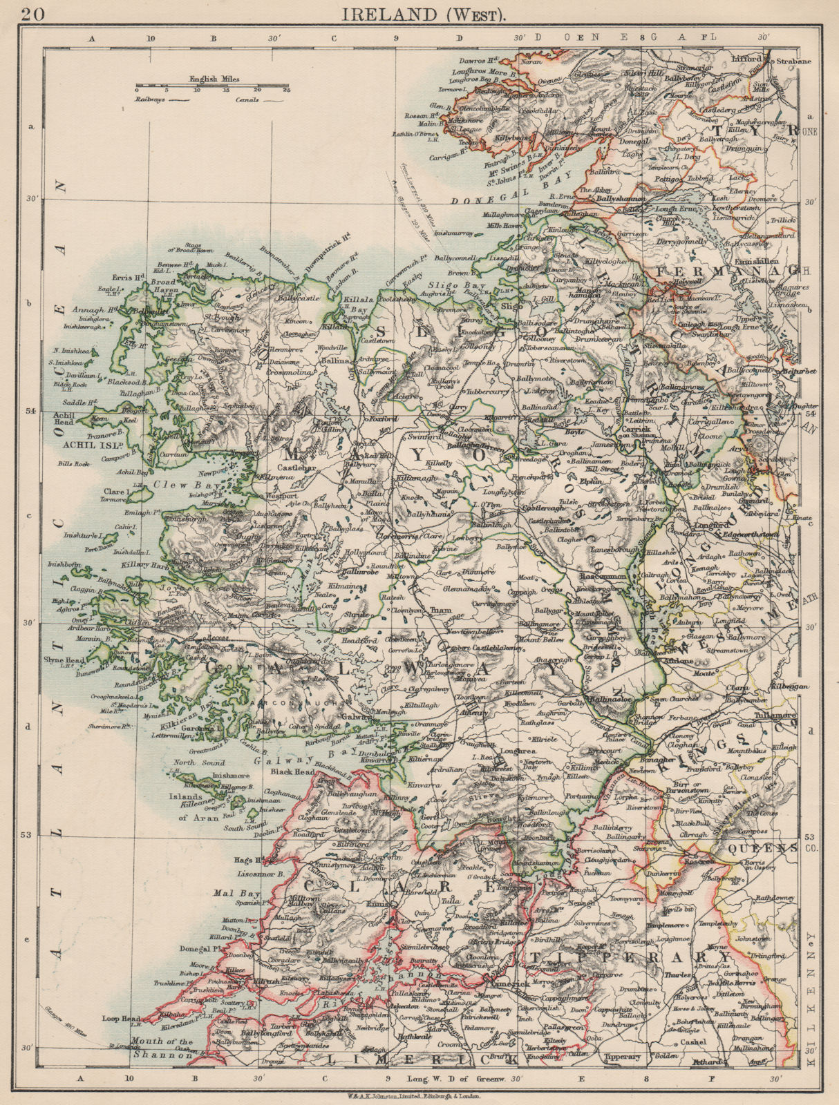 CONNACHT CONNAUGHT. Galway Mayo Sligo Leitrim. West Ireland. JOHNSTON 1903 map