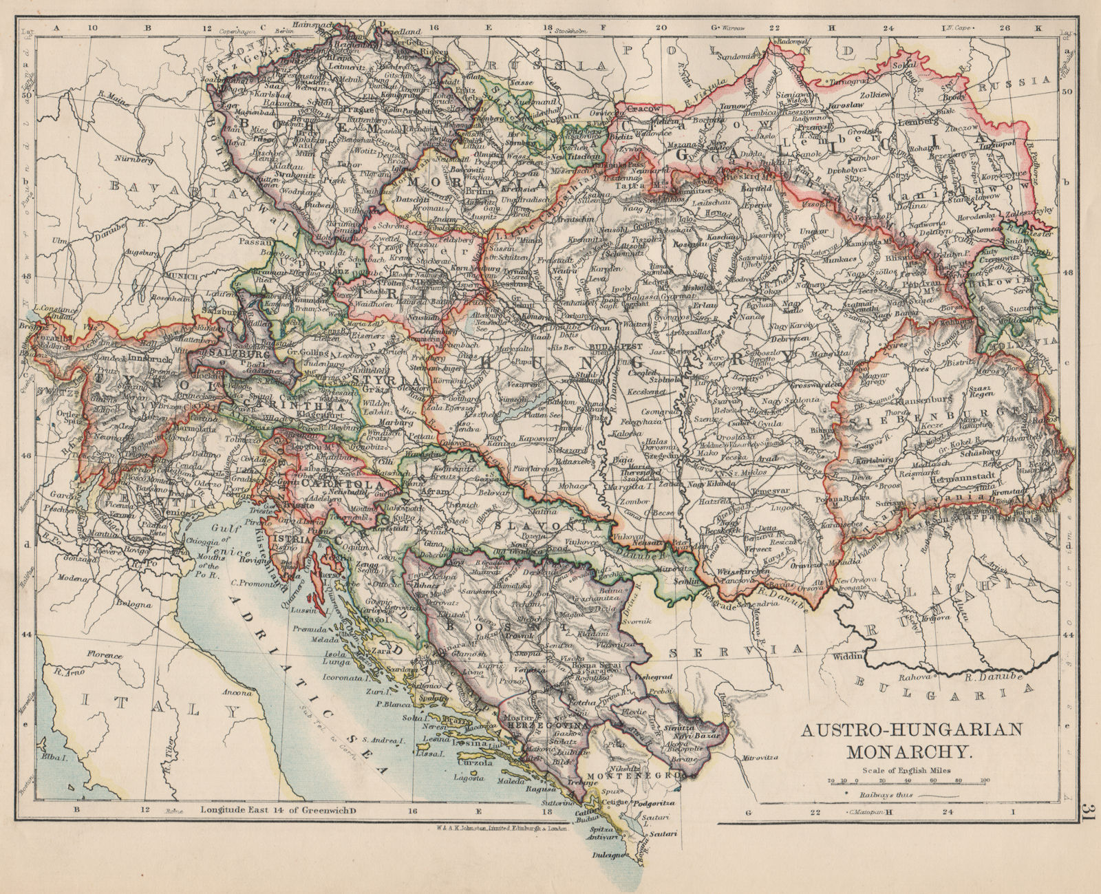 AUSTRO-HUNGARIAN MONARCHY. Dalmatia Slavonia Siebenburgen &c. JOHNSTON ...