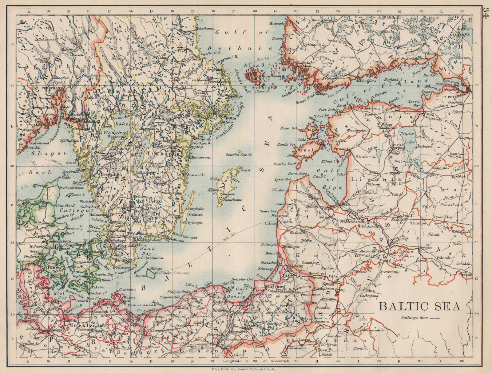 BALTIC SEA. Sweden Prussia Denmark Livonia Courland Finland.  JOHNSTON 1903 map