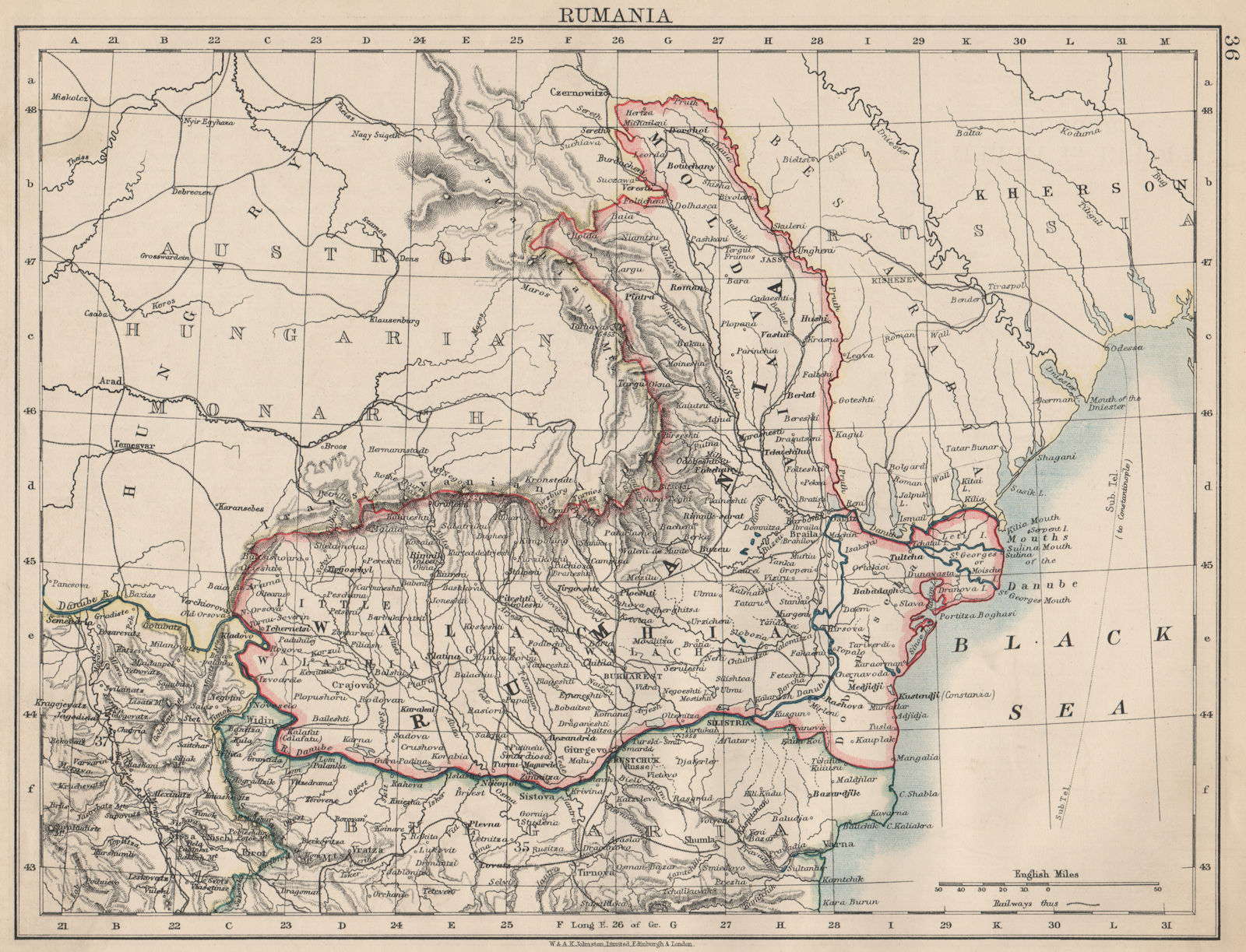 RUMANIA. Romania Wallachia Moldavia Moldova. Railways.  JOHNSTON 1903 map