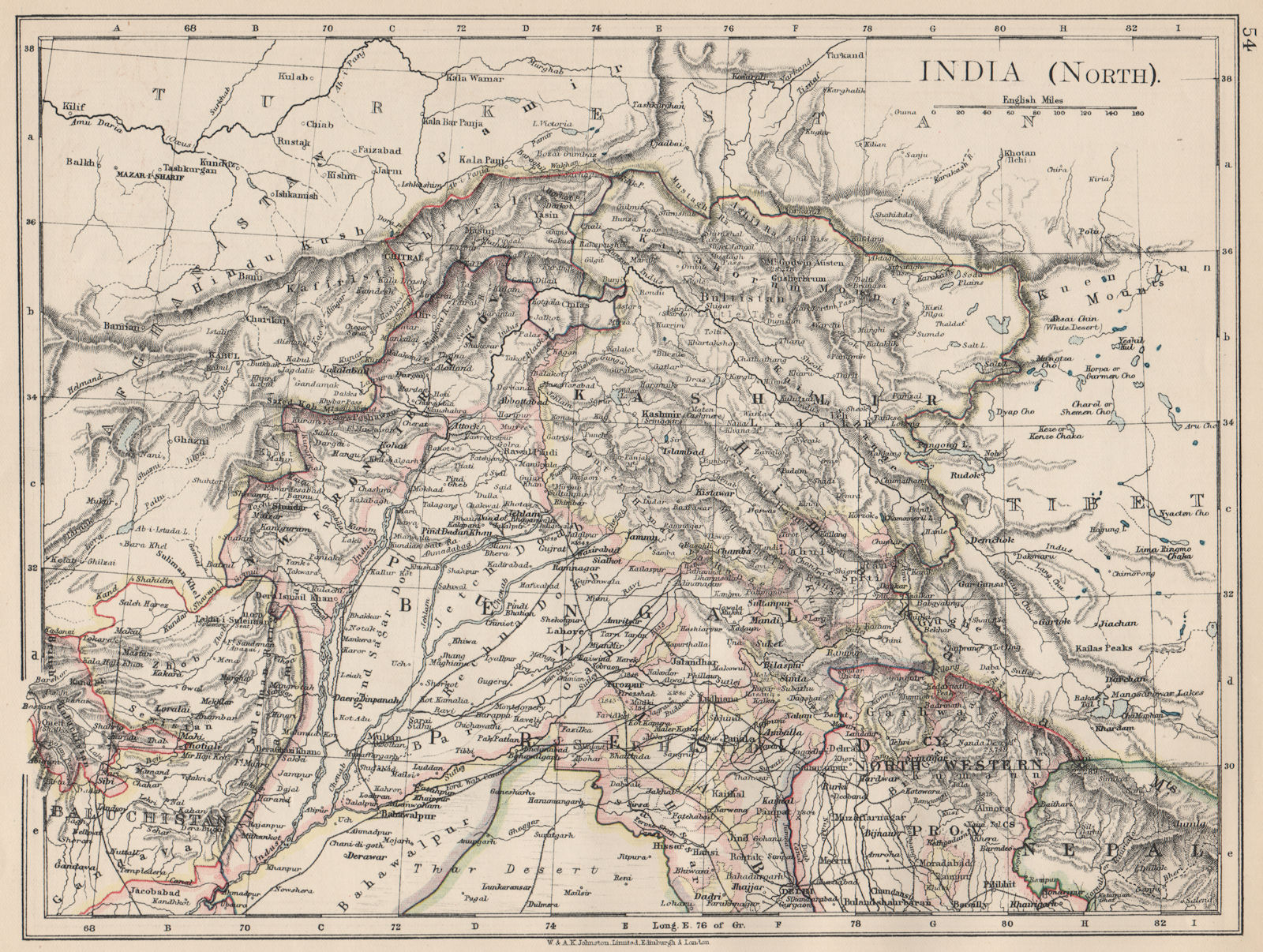 BRITISH INDIA NORTH. Jammu Kashmir Punjab Himalayas. JOHNSTON 1903 old map