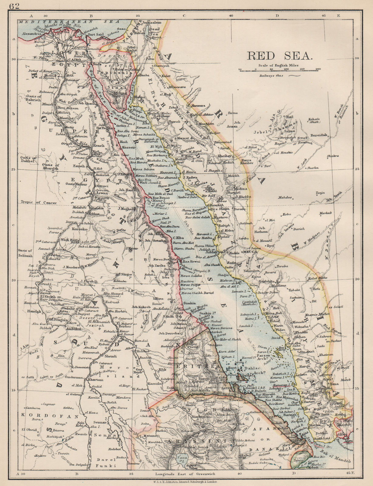 Associate Product RED SEA. Egypt Eritrea Hedjaz Asir Yemen. Nile valley. Sinai.  JOHNSTON 1903 map