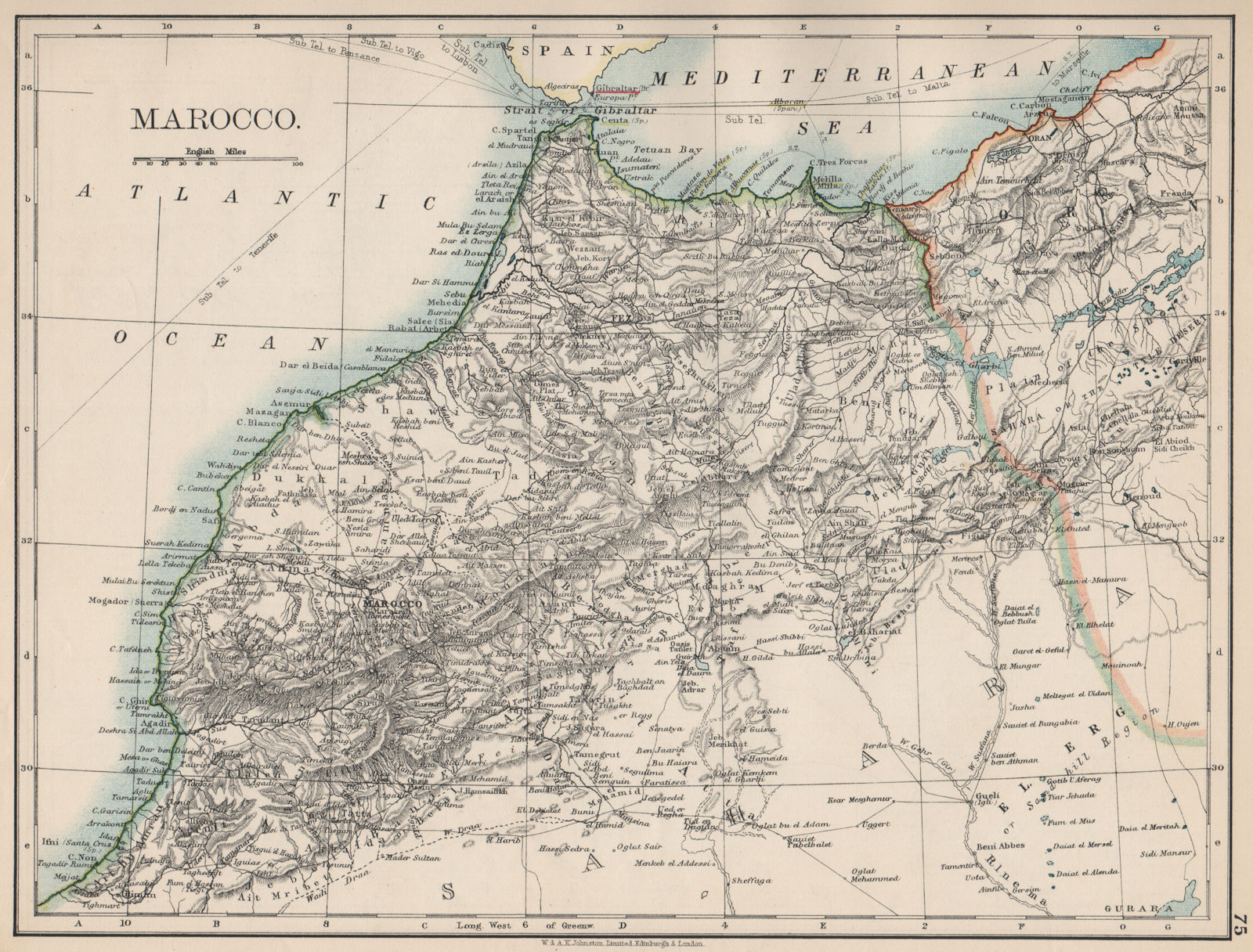MOROCCO. Showing Atlas mountains rivers towns. Marrakech. JOHNSTON 1903 map
