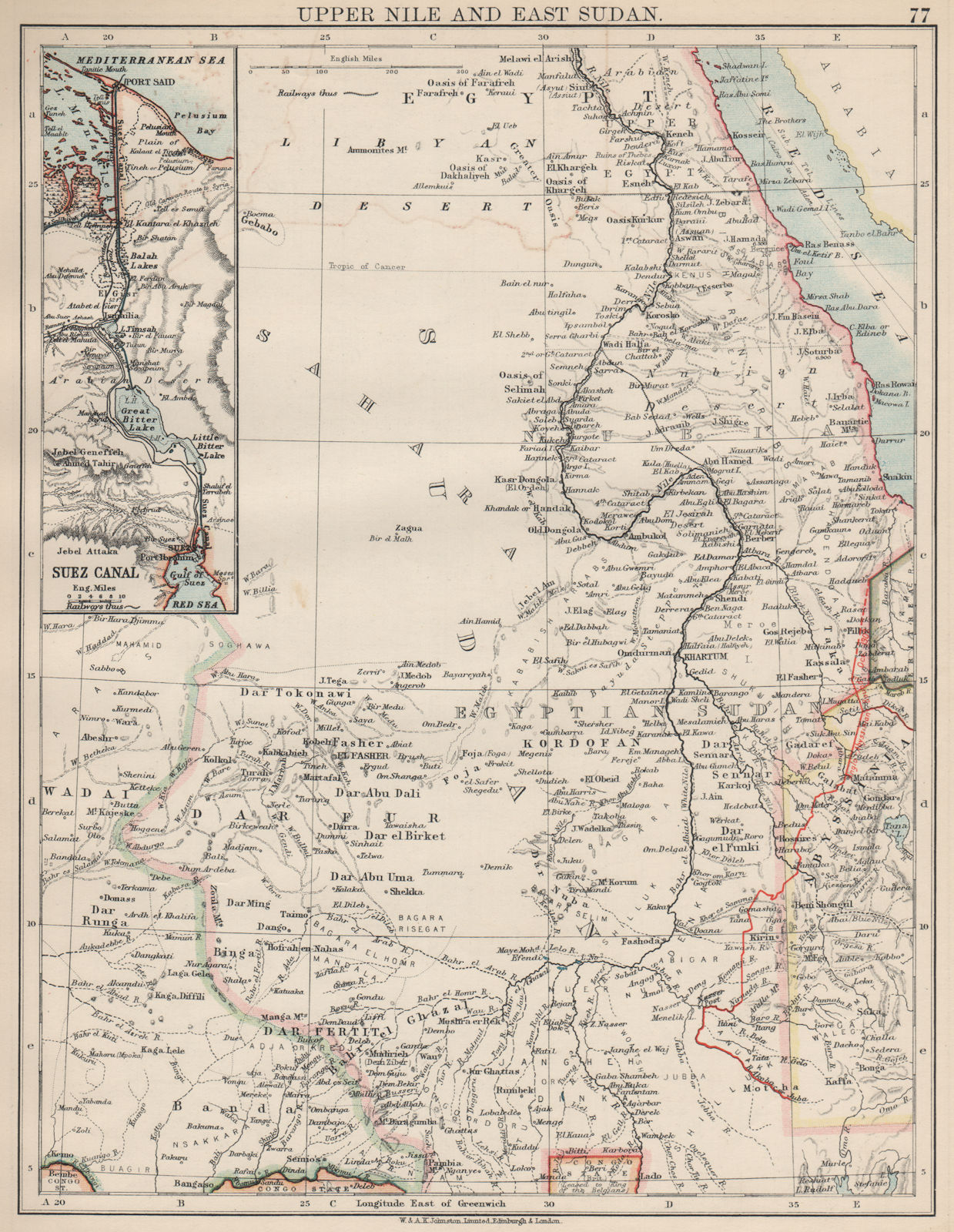 UPPER NILE, EAST SUDAN & SUEZ CANAL. Khartoum.White/Blue Nile. JOHNSTON 1903 map