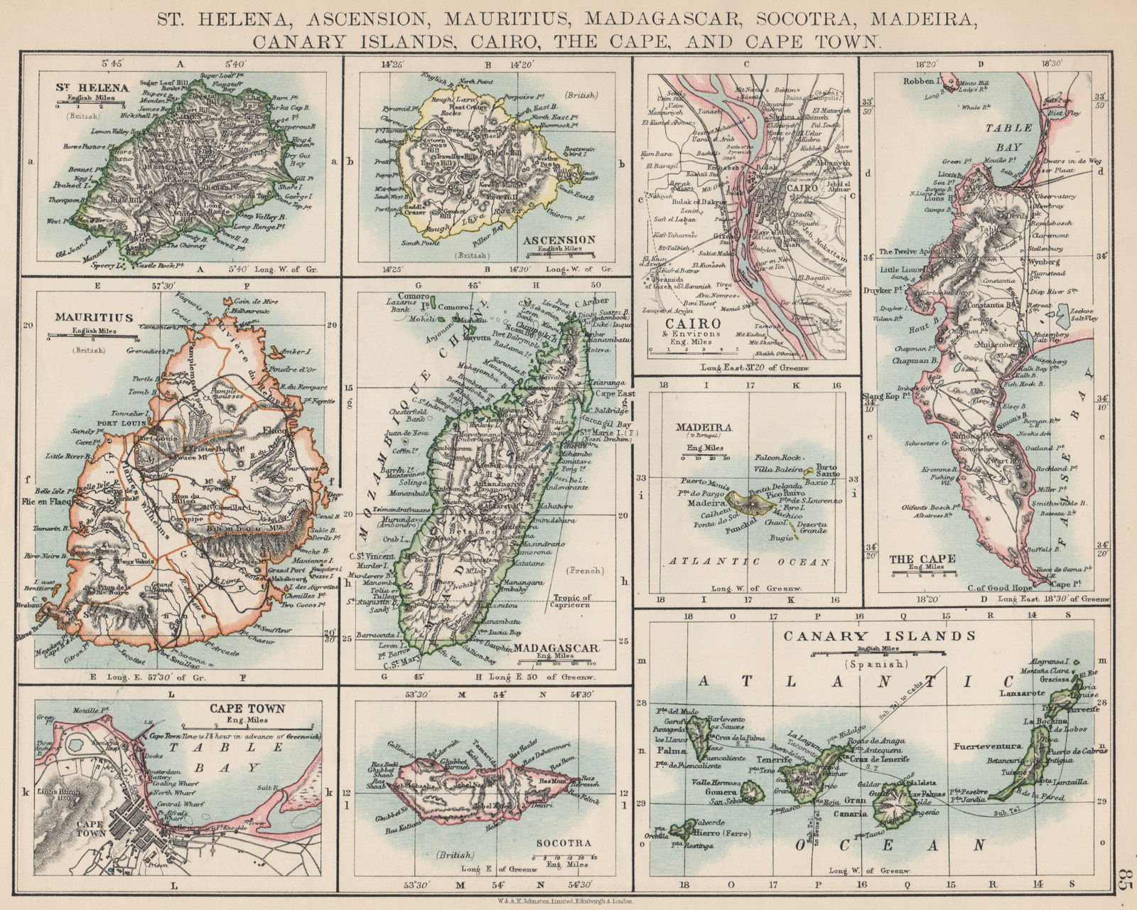 AFRICAN ISLANDS.Mauritius Madagascar Madeira Canaries St Helena 1903 old map