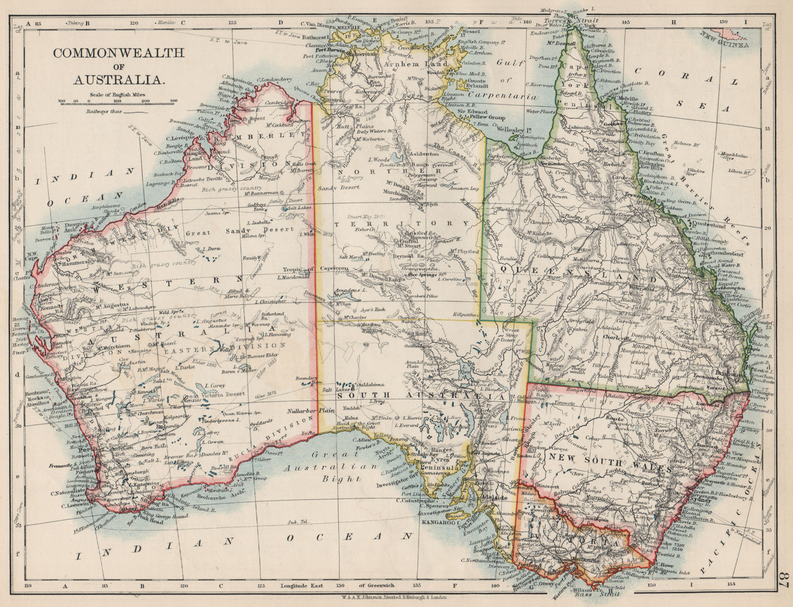 AUSTRALIA. States. Showing Northern Territory within SA. JOHNSTON 1903 old map