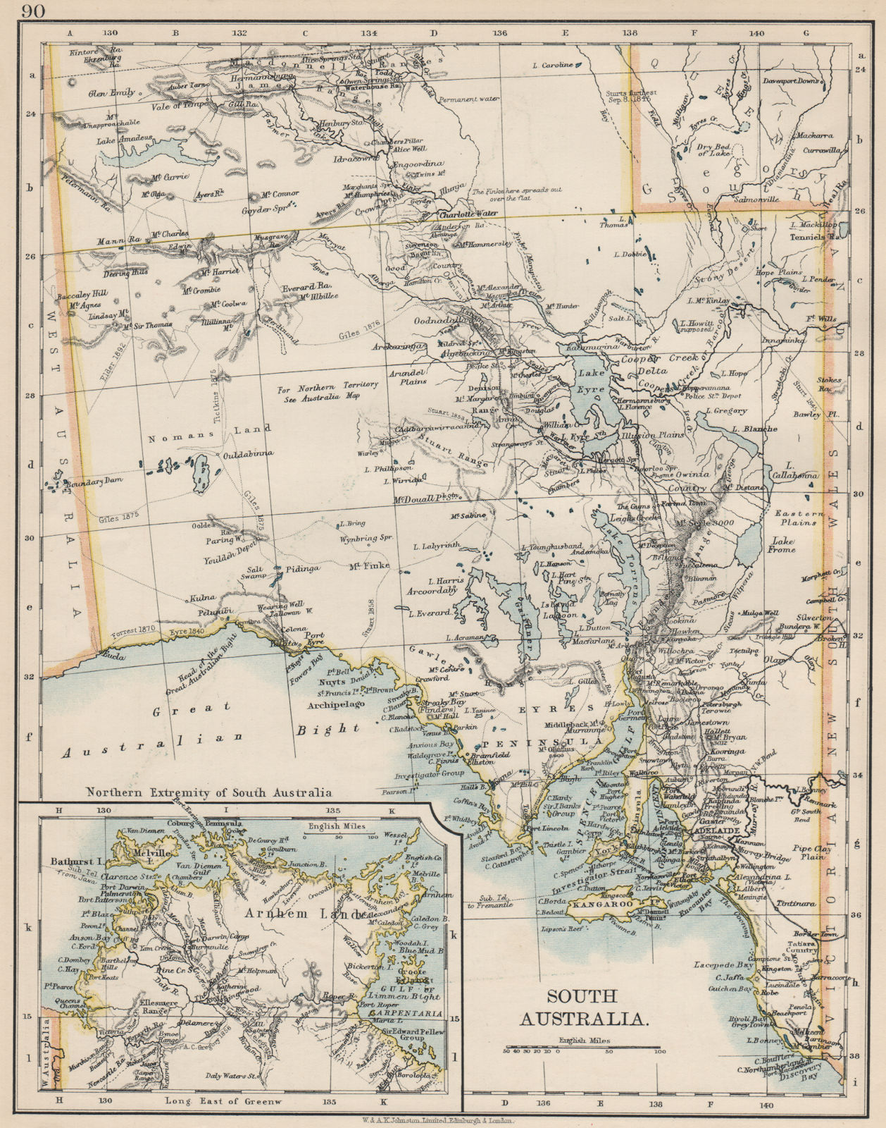 SOUTH AUSTRALIA.Explorer route Sturt Giles Elder Forrest Eyre Tictkins 1903 map
