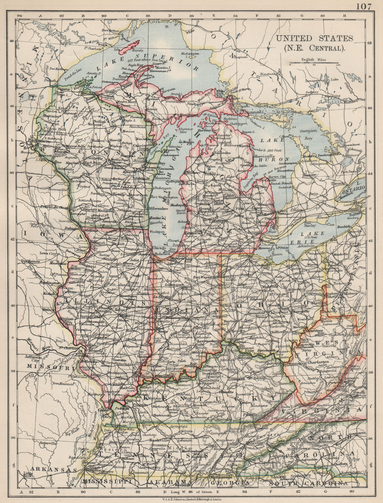 Associate Product USA MID WEST. Wisconsin Michigan Illinois Ohio Indiana Kentucky TN 1903 map