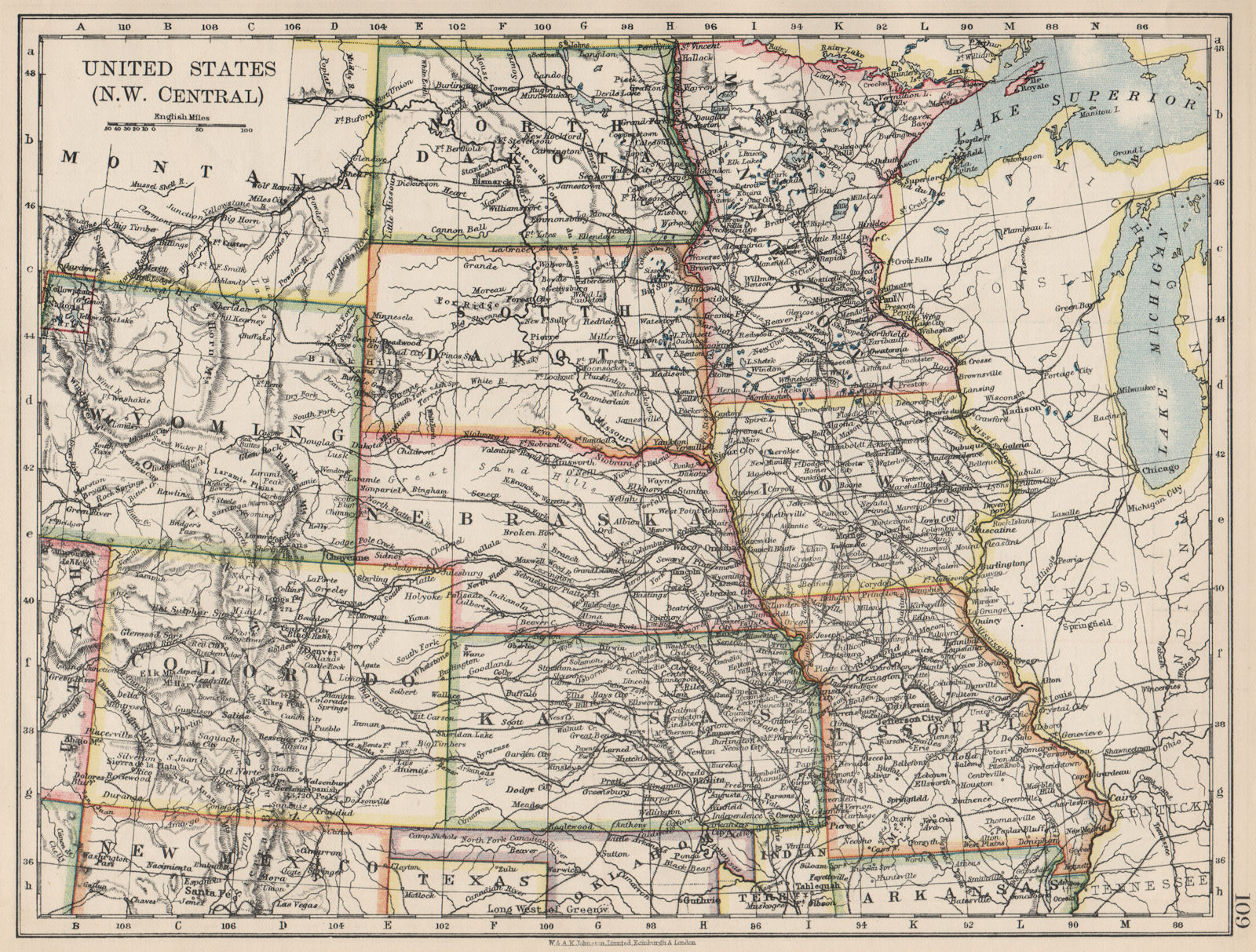 Associate Product USA PLAINS STATES. Iowa Minnesota Kansas NE ND SD Colorado. JOHNSTON 1903 map