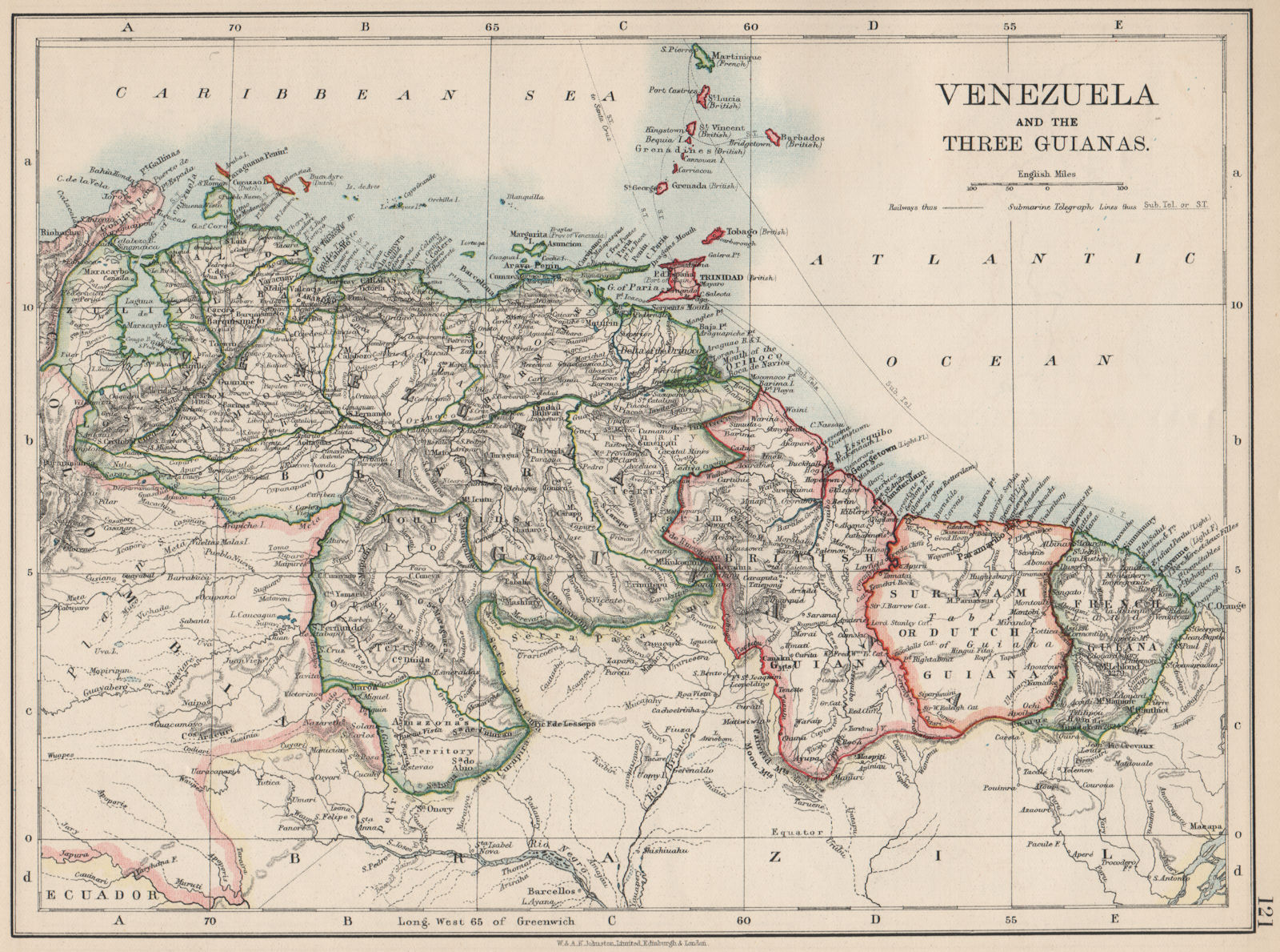 VENEZUELA / GUIANAS. Suriname. British French Dutch Guyana.  JOHNSTON 1903 map