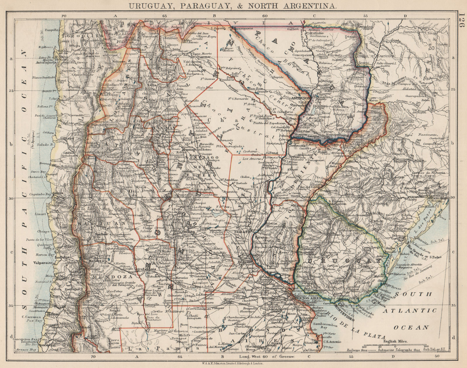 Associate Product URUGUAY PARAGUAY NORTH ARGENTINA. River Plate States Chile. JOHNSTON 1903 map