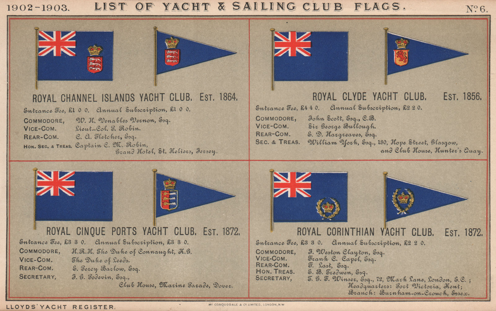 ROYAL YACHT CLUB FLAGS. Channel Islands. Clyde. Cinque ports. Corinthian 1902