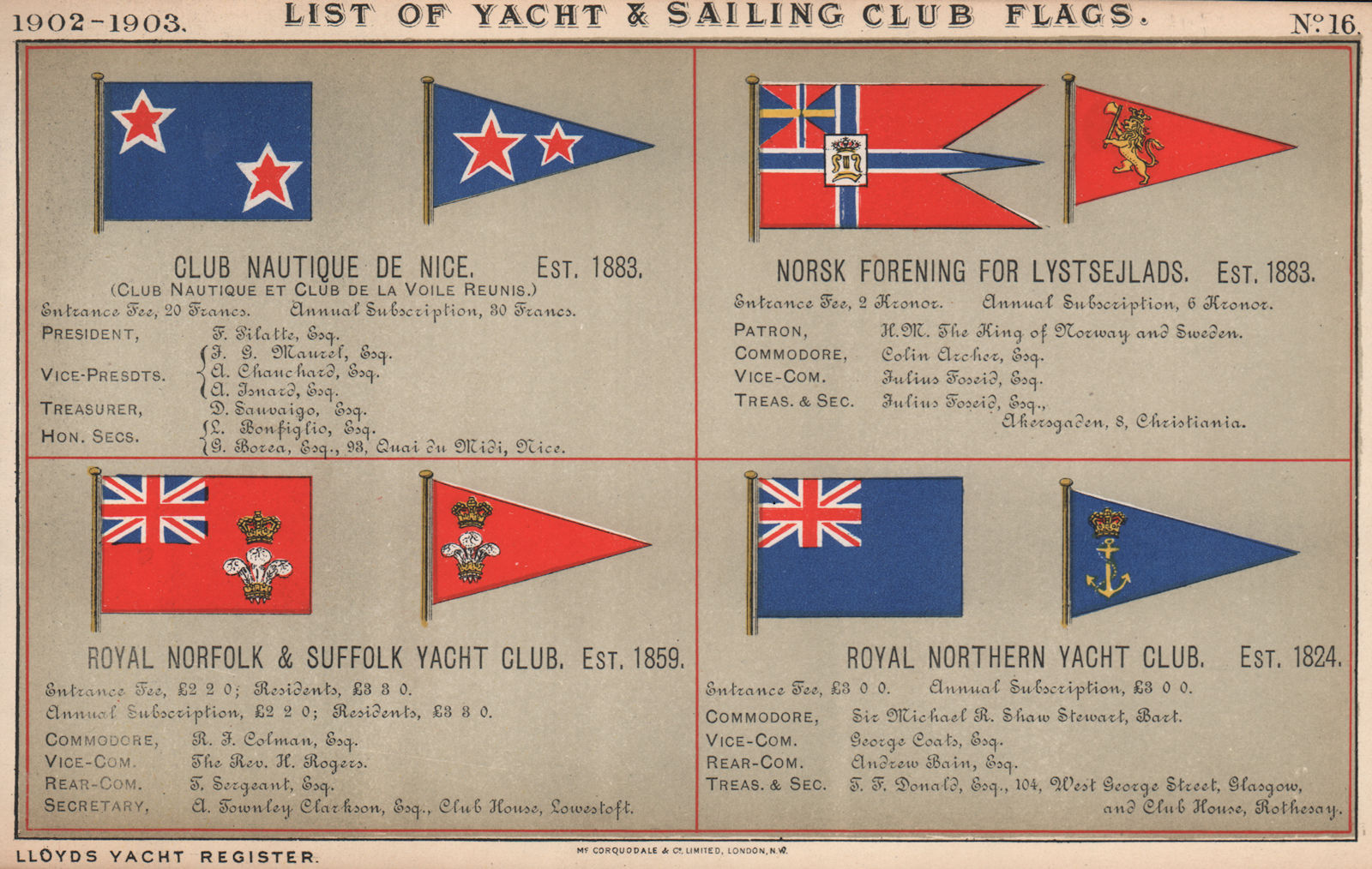 ROYAL YACHT & SAILING CLUB FLAGS. Nice. Norsk. Norfolk & Suffolk. Northern 1902