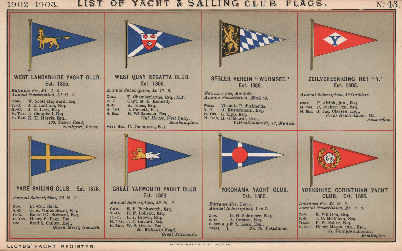 YACHT & SAILING CLUB FLAGS W-Y. West Lancashire - Yorkshire Corinthian 1902