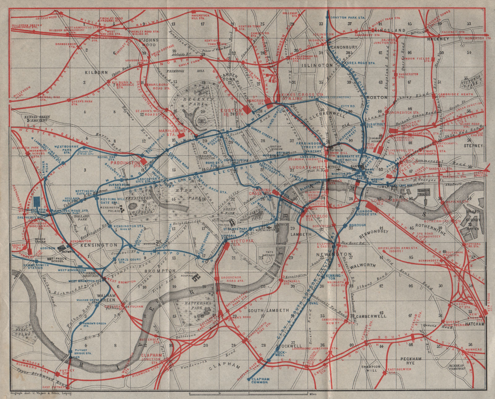 CENTRAL LONDON TRANSPORT. Railways & underground tube lines. BAEDEKER 1906 map
