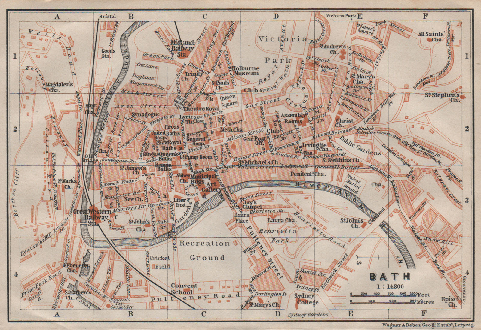 BATH town city plan. Circus Pulteney Bridge Royal Crescent. Somerset 1906 map