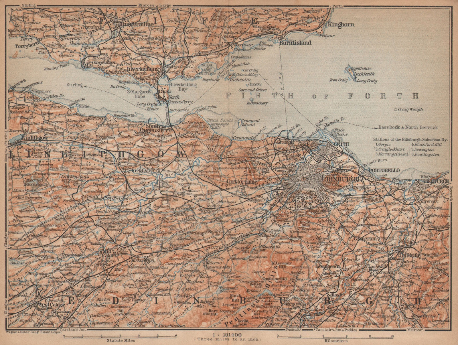 EDINBURGH ENVIRONS. Firth of Forth. Fife Leith Dunfermline. Scotland 1906 map