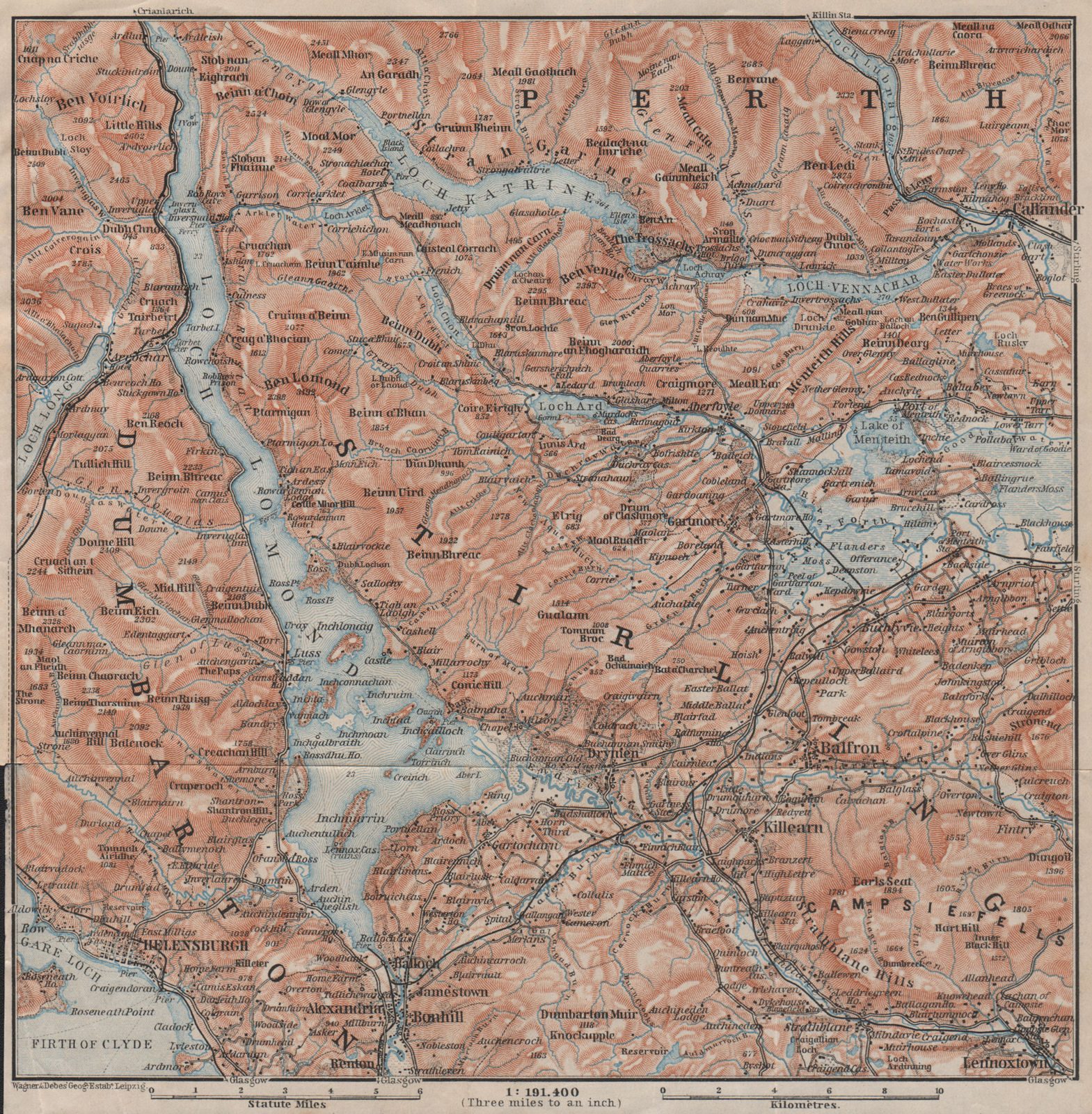 LOCH LOMOND & THE TROSSACHS. Helensburgh Balloch Drymen. Scotland 1906 old map