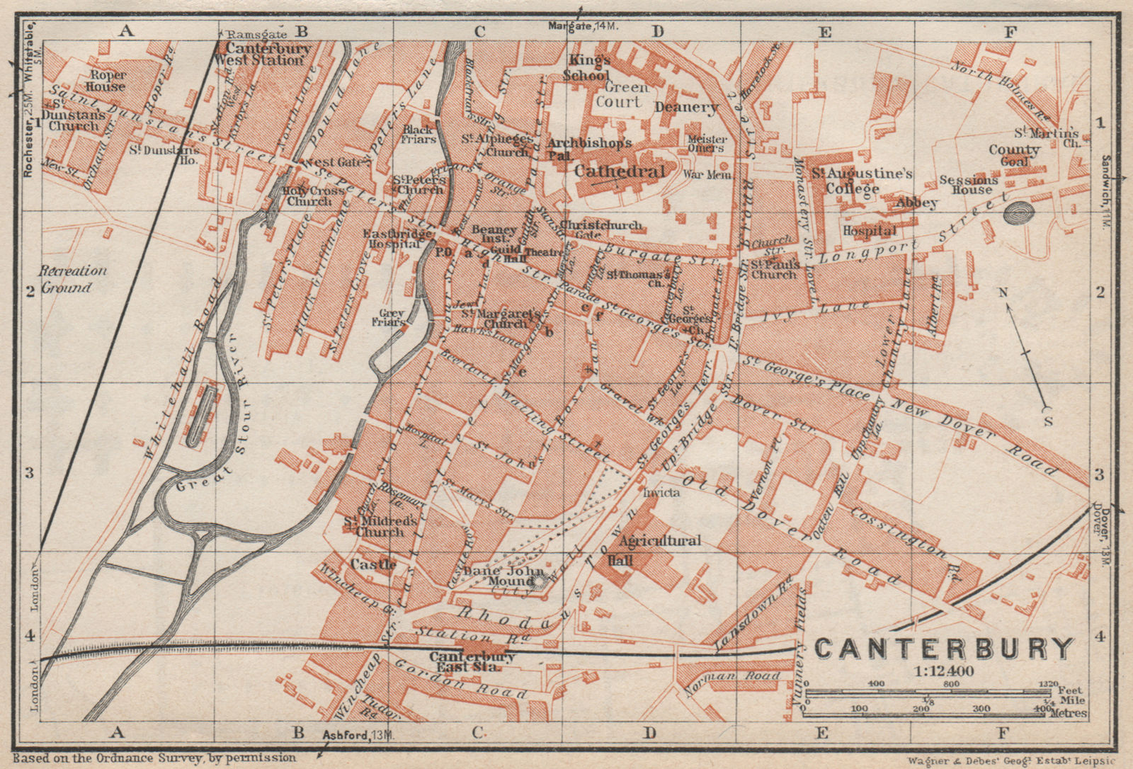 Associate Product CANTERBURY antique town city plan. Kent. BAEDEKER 1927 old map chart