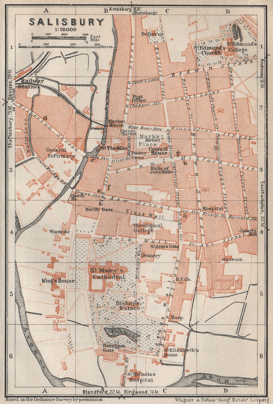 SALISBURY town city plan. St Mary's Cathedral. St Edmunds. Wiltshire 1927 map