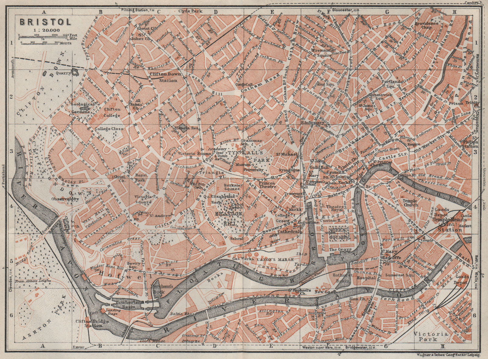 BRISTOL town city plan. Clifton Redcliffe Hotwells Brandon Broadmead 1927 map