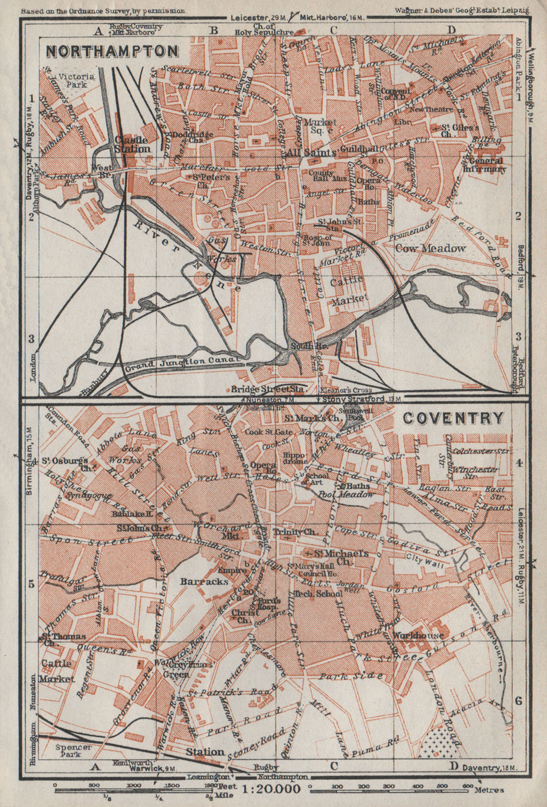 Associate Product NORTHAMPTON & COVENTRY town city plans. Pre World War 2. Midlands 1927 old map