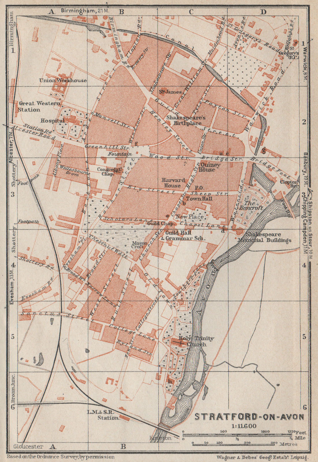 Associate Product STRATFORD-UPON-AVON antique town city plan. Old Town. Warwickshire 1927 map