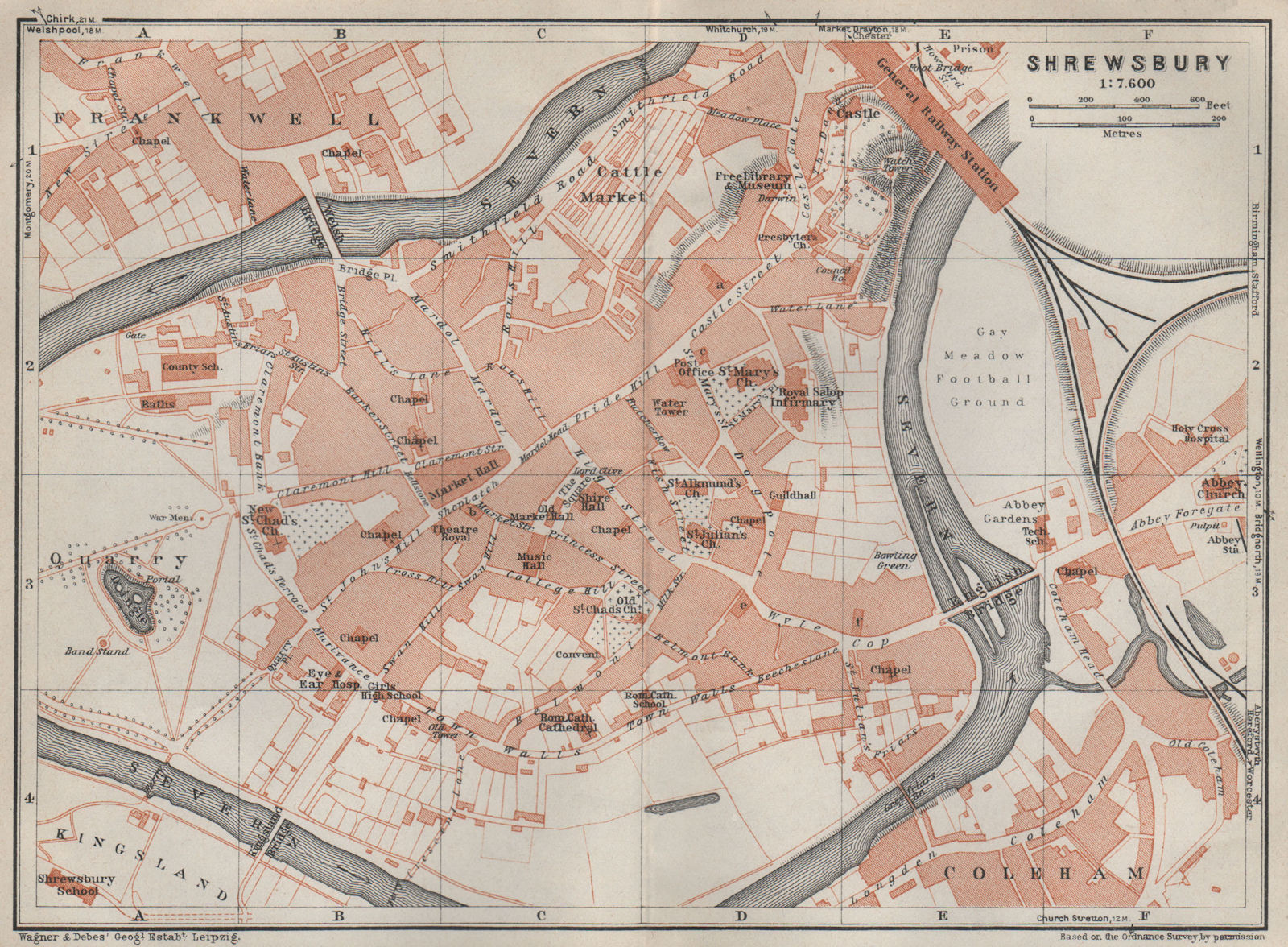 SHREWSBURY town city plan. Frankwell Coleham Kingsland. Shropshire 1927 map