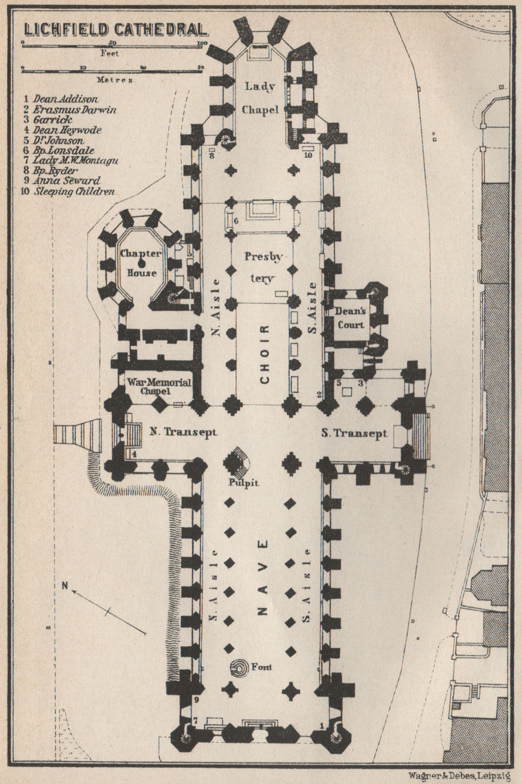 Associate Product LICHFIELD CATHEDRAL floor plan. Staffordshire. BAEDEKER 1927 old vintage map