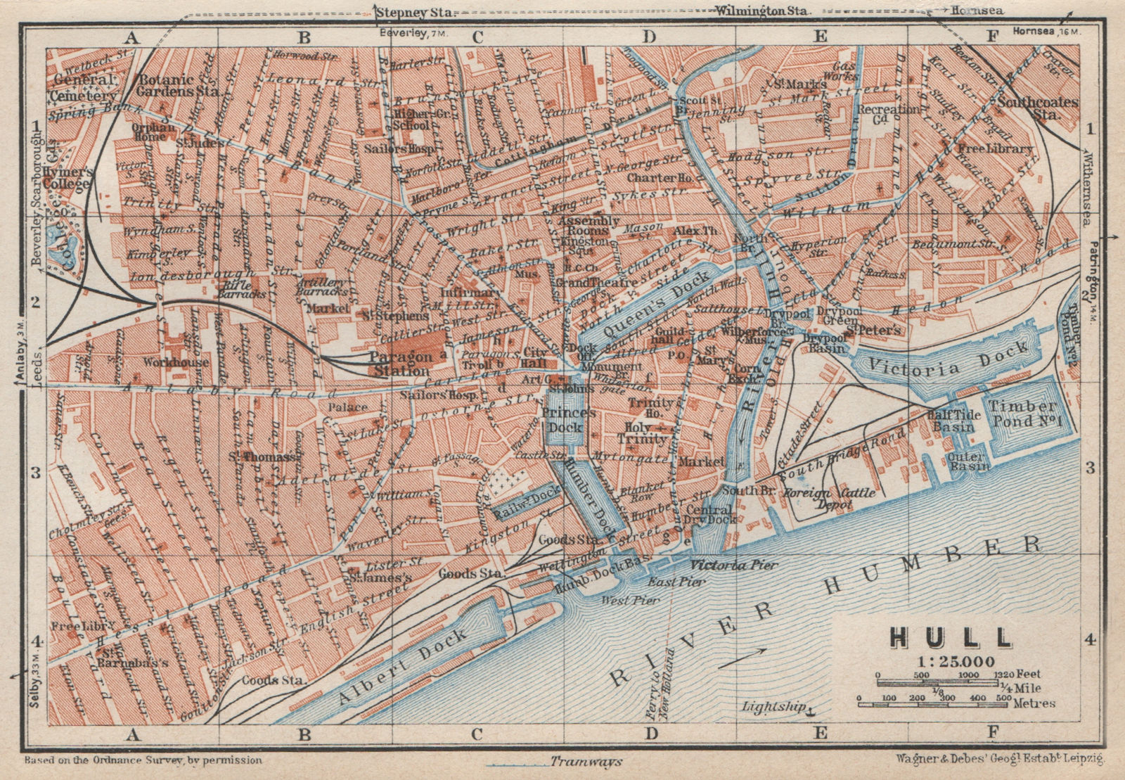 Associate Product KINGSTON-UPON-HULL antique town city centre plan. Yorkshire. BAEDEKER 1927 map