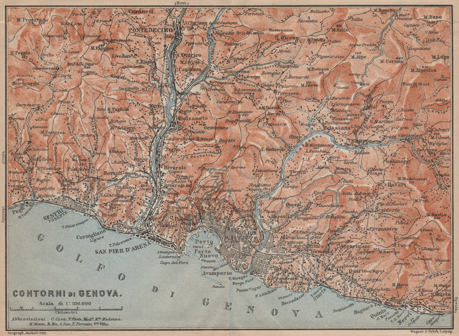 Associate Product GENOVA GENOA environs. Sestri Ponente Nervi Pontedecimo. Italy mappa 1903