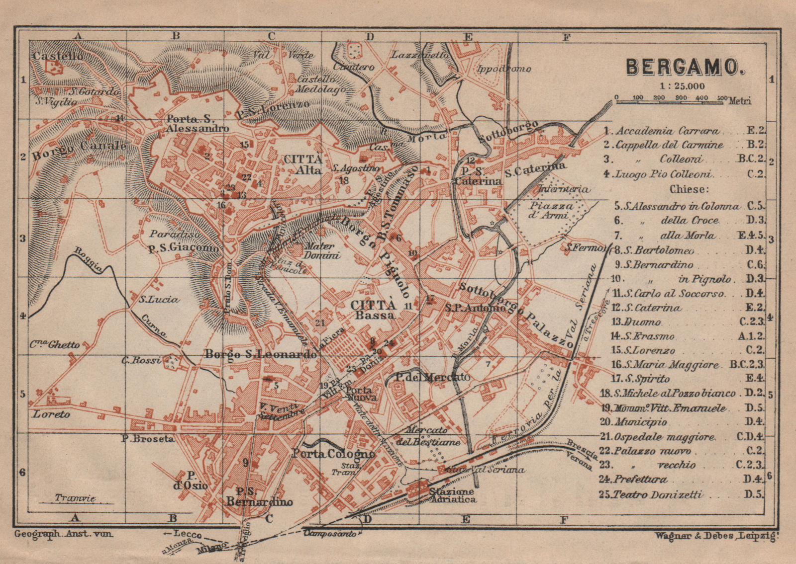 Associate Product BERGAMO antique town city plan. Italy. Citta Bassa. Citta Alta mappa 1903