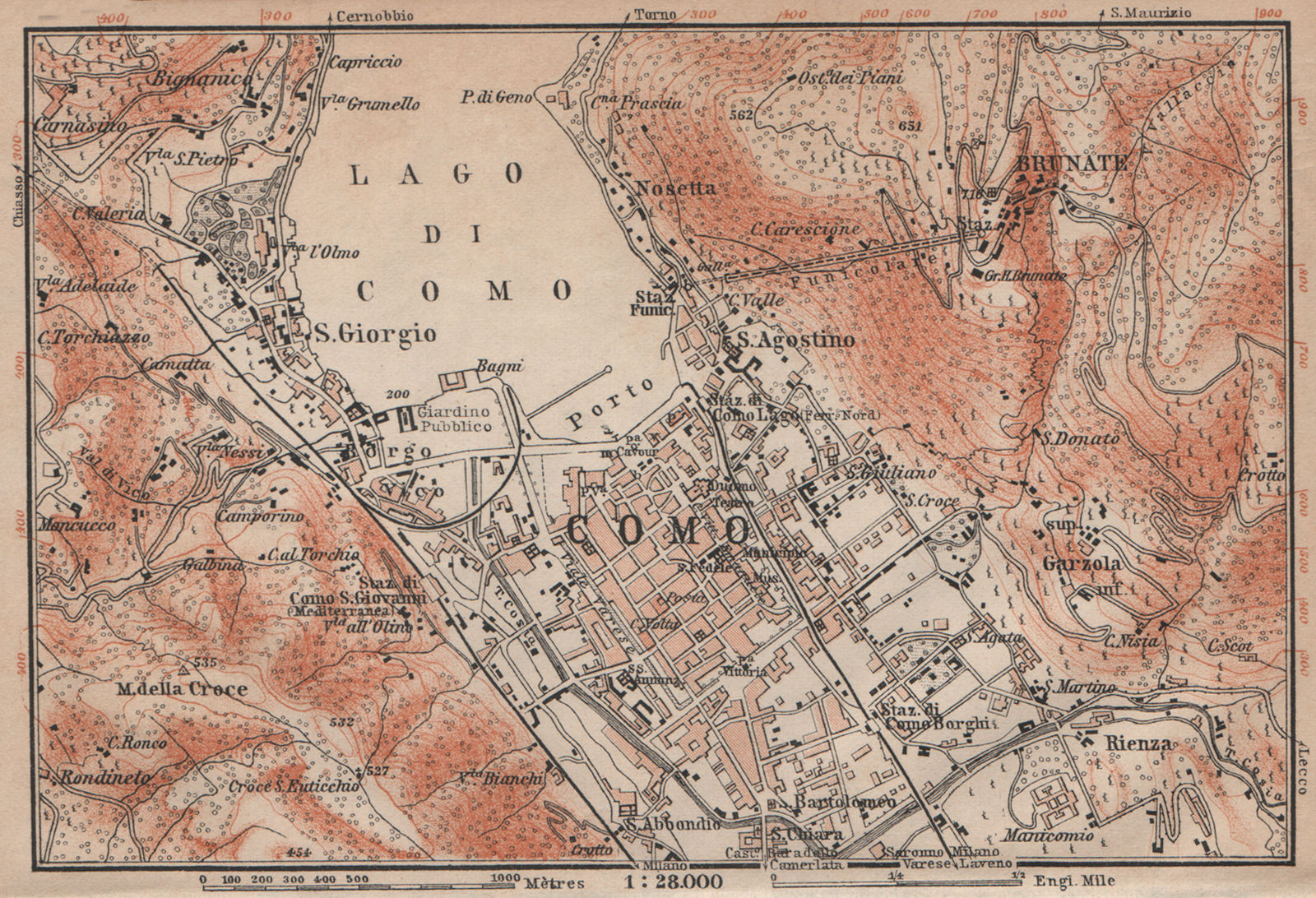 Associate Product COMO town city plan and environs. San Giorgio Brunate. Italy mappa 1906