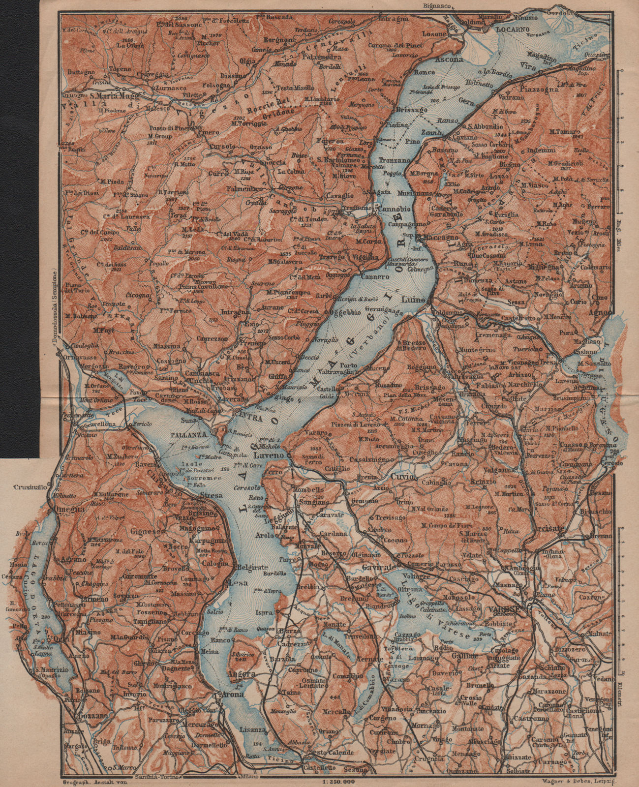 Associate Product LAGO MAGGIORE. Lake Maggiore. Varese Varesa Pallanza. Topo-map. Italy 1906