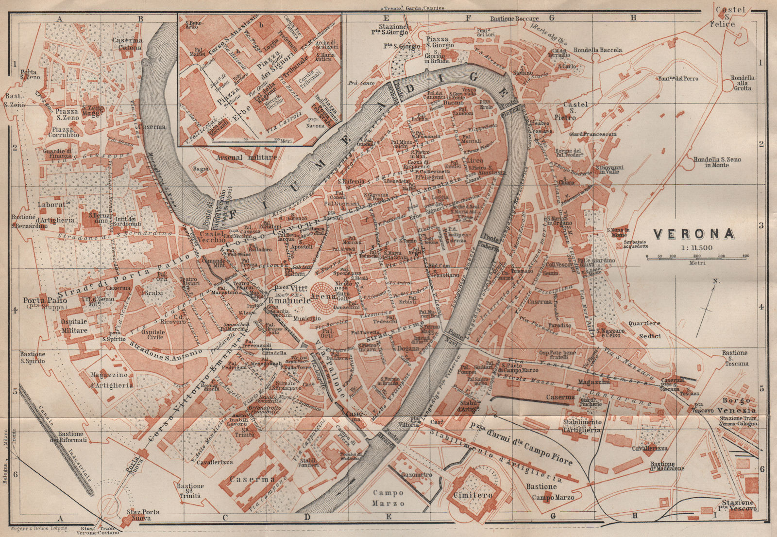 Associate Product VERONA antique town city plan piano urbanistico. Italy mappa. BAEDEKER 1906