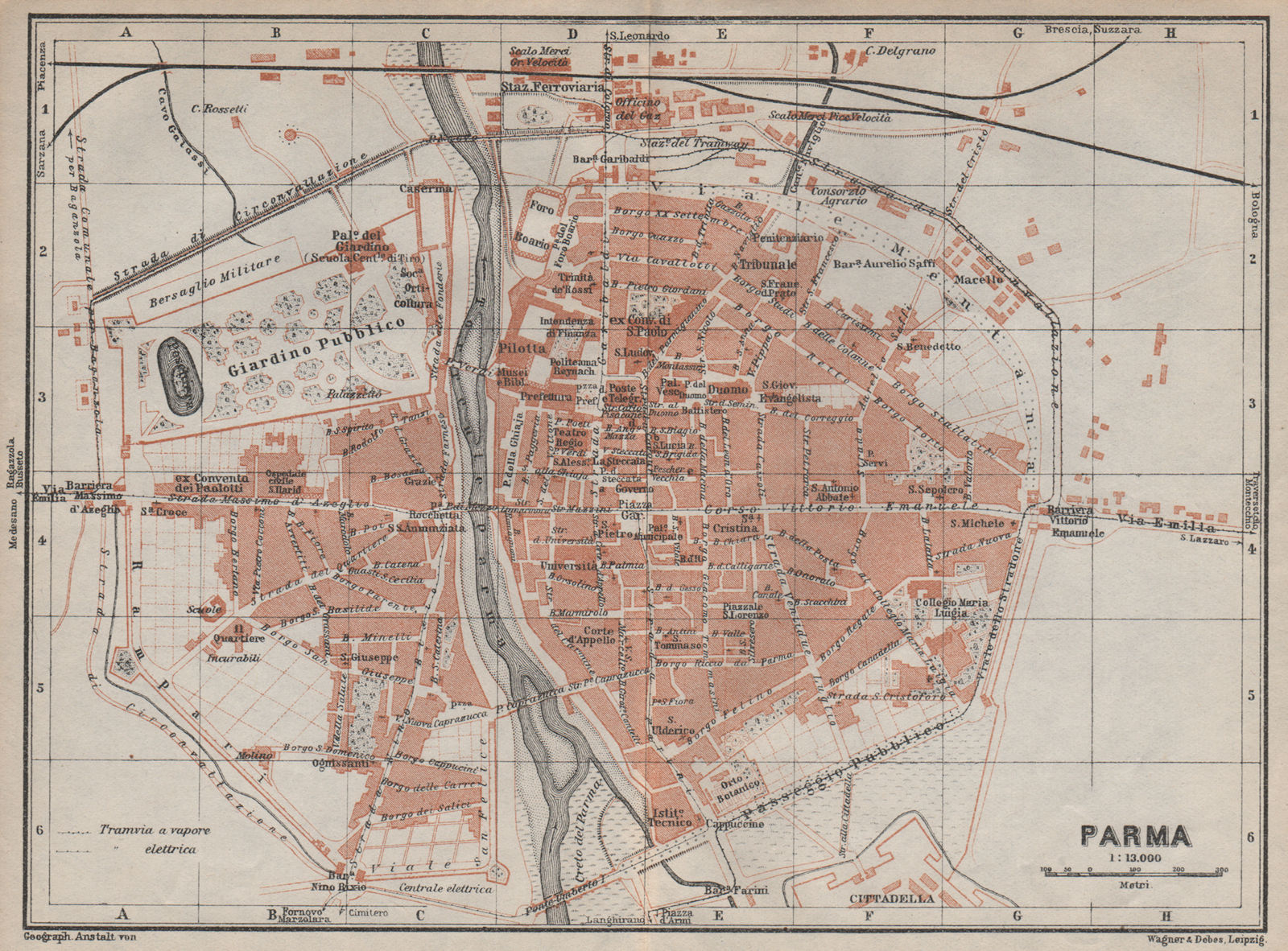 PARMA antique town city plan piano urbanistico. Italy mappa. BAEDEKER 1913