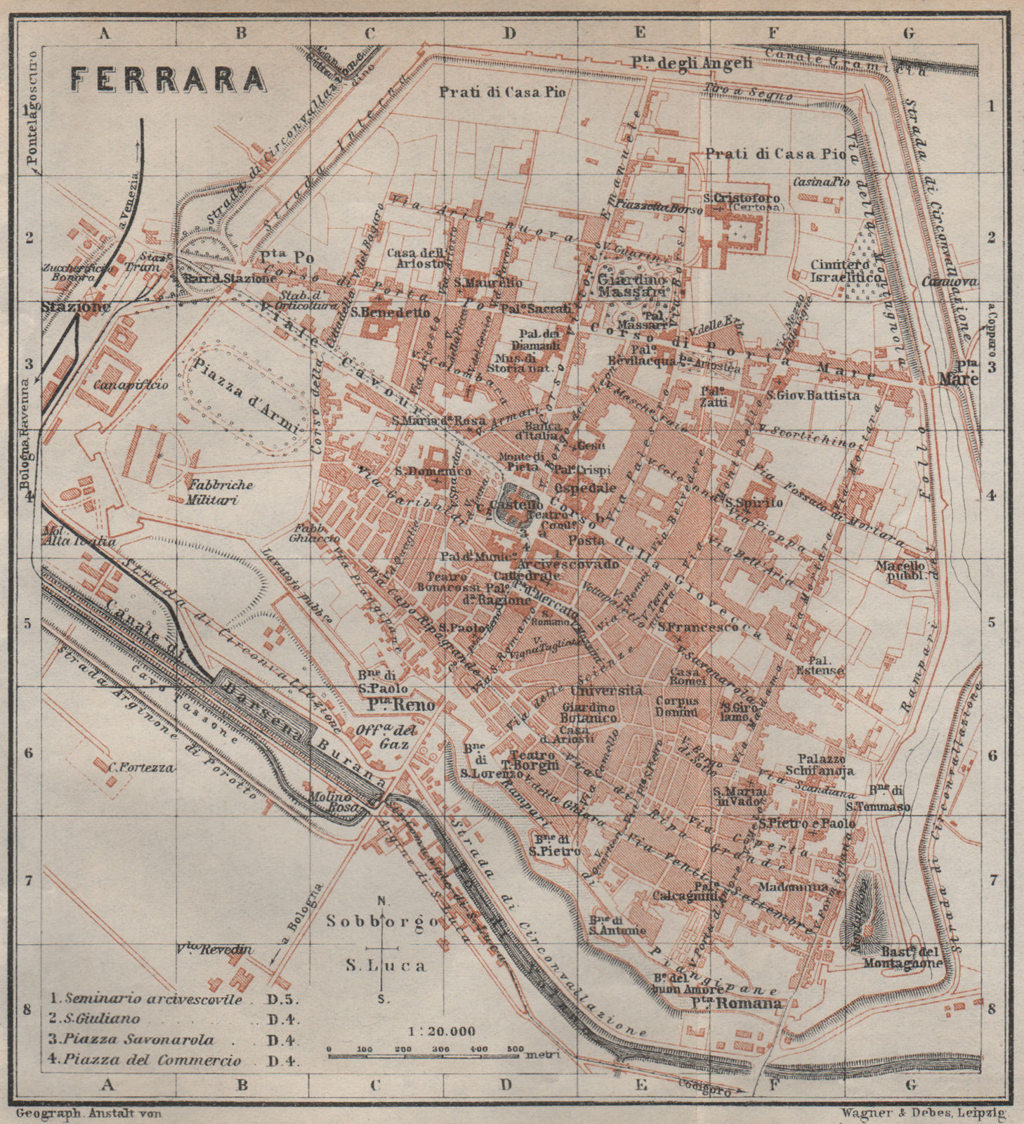 FERRARA antique town city plan piano urbanistico. Italy mappa 1913 old