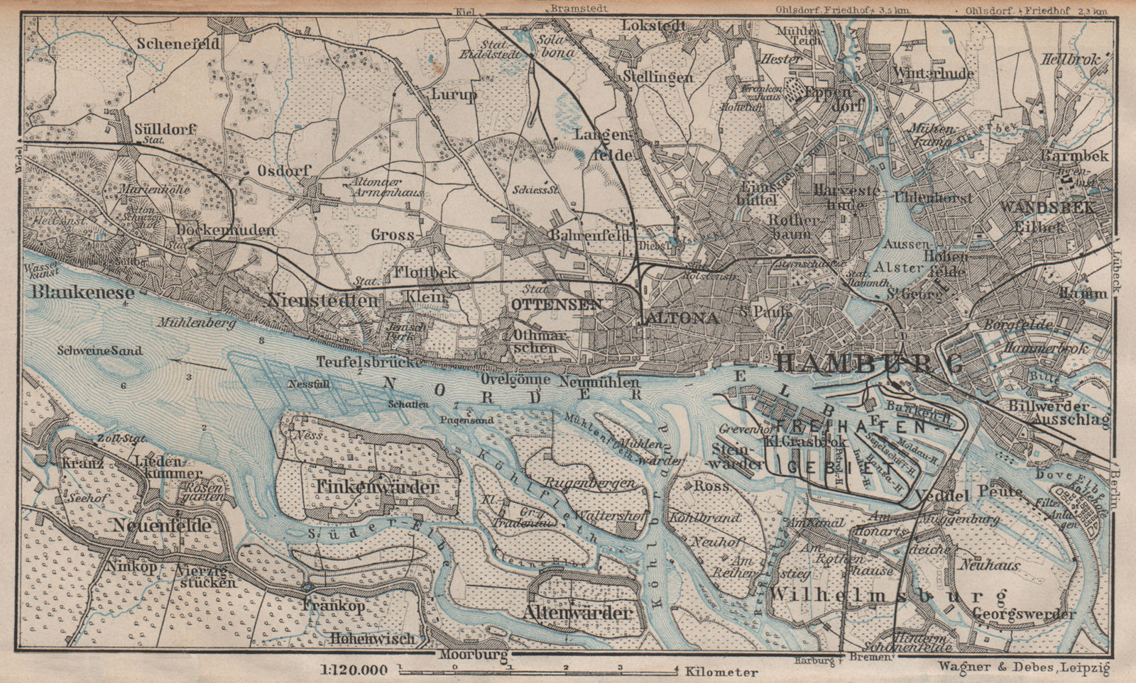 HAMBURG western environs/umgebung. Altona Ottensen Blankenese karte 1904 map