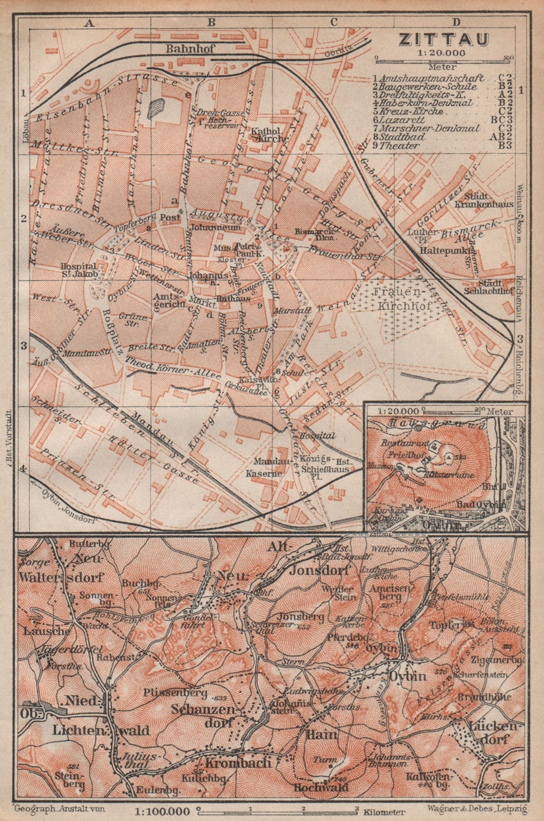 Associate Product ZITTAU antique town city stadtplan. Mountains Oybin. Saxony . BAEDEKER 1904 map