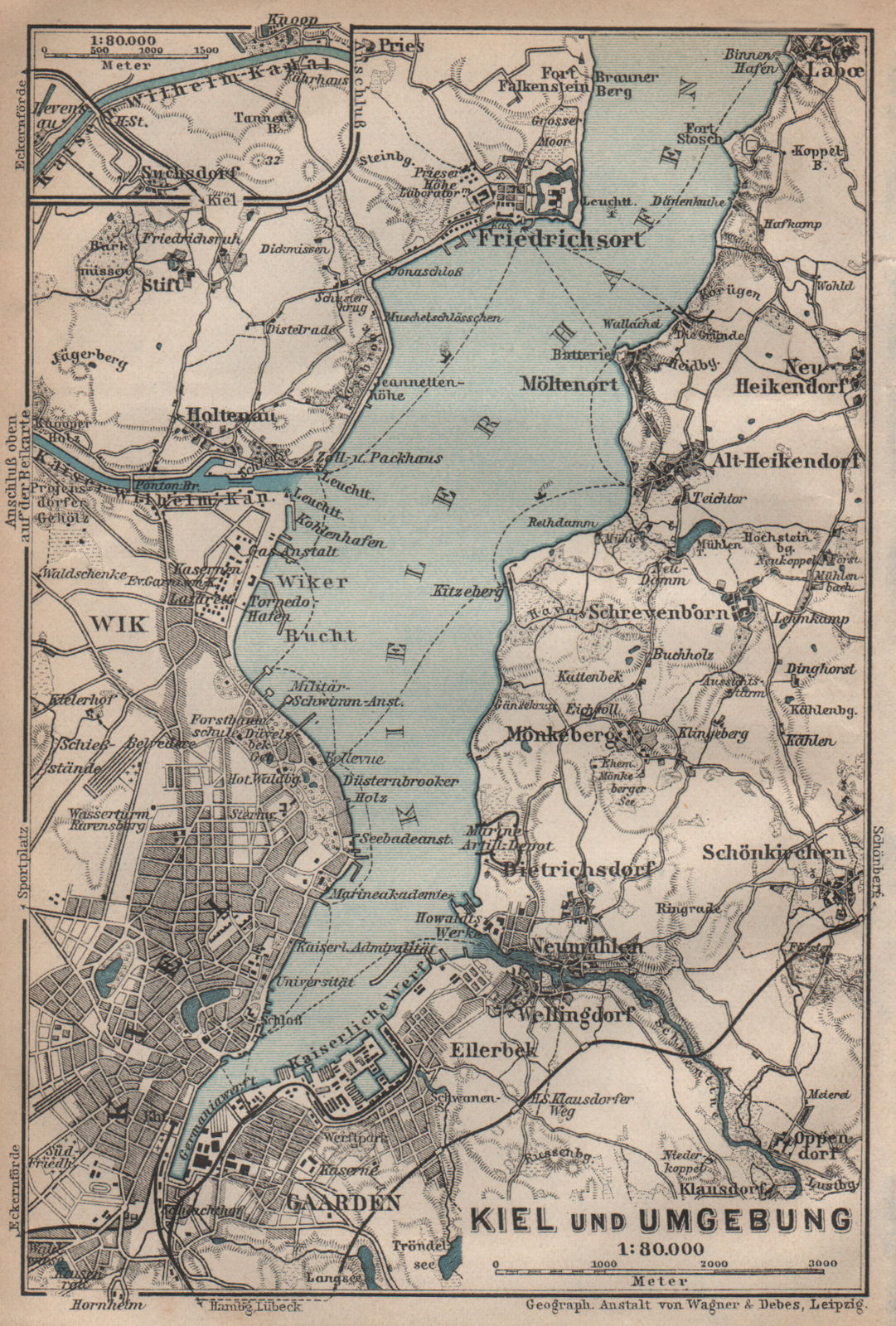 Associate Product KIEL & umgebung. KIELER FÖRDE/Hafen. Friedrichsort. Schleswig-Holstein 1910 map