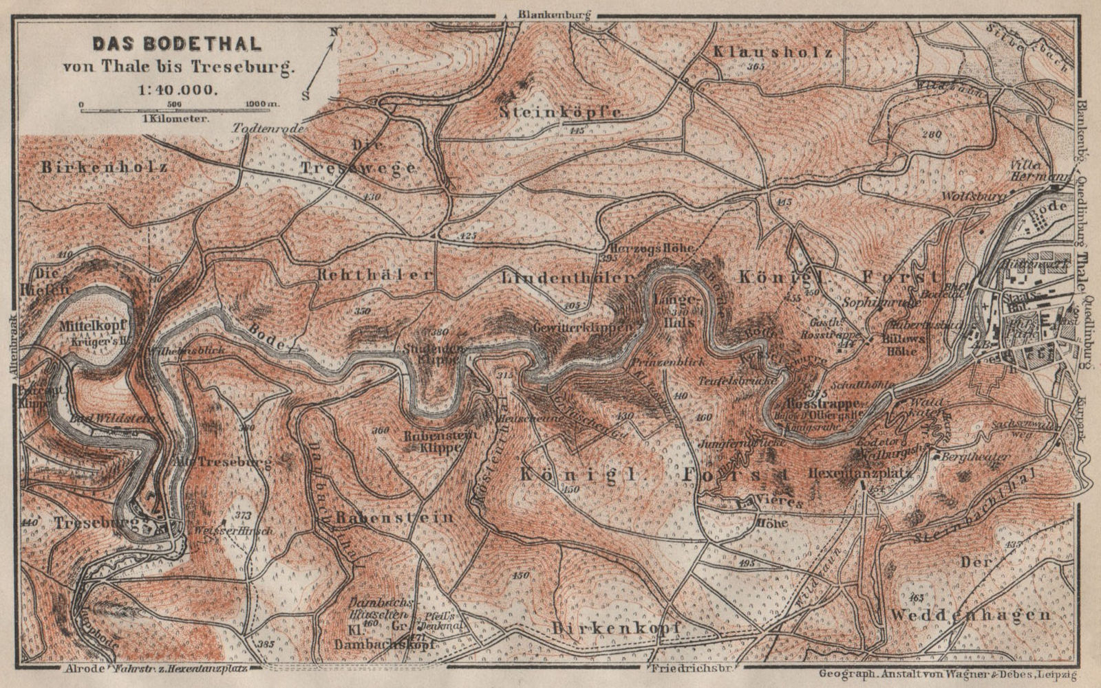 Associate Product DAS BODETHAL von Thale bis Treseburg. Bode Gorge topo-map. Harz karte 1910