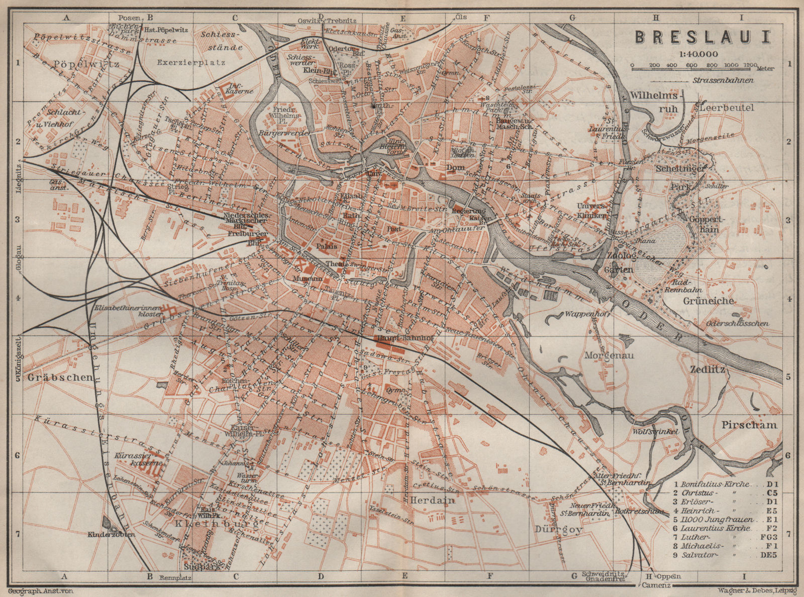 BRESLAU WROCŁAW antique town city plan miasta I. Wroclaw. Poland mapa 1910