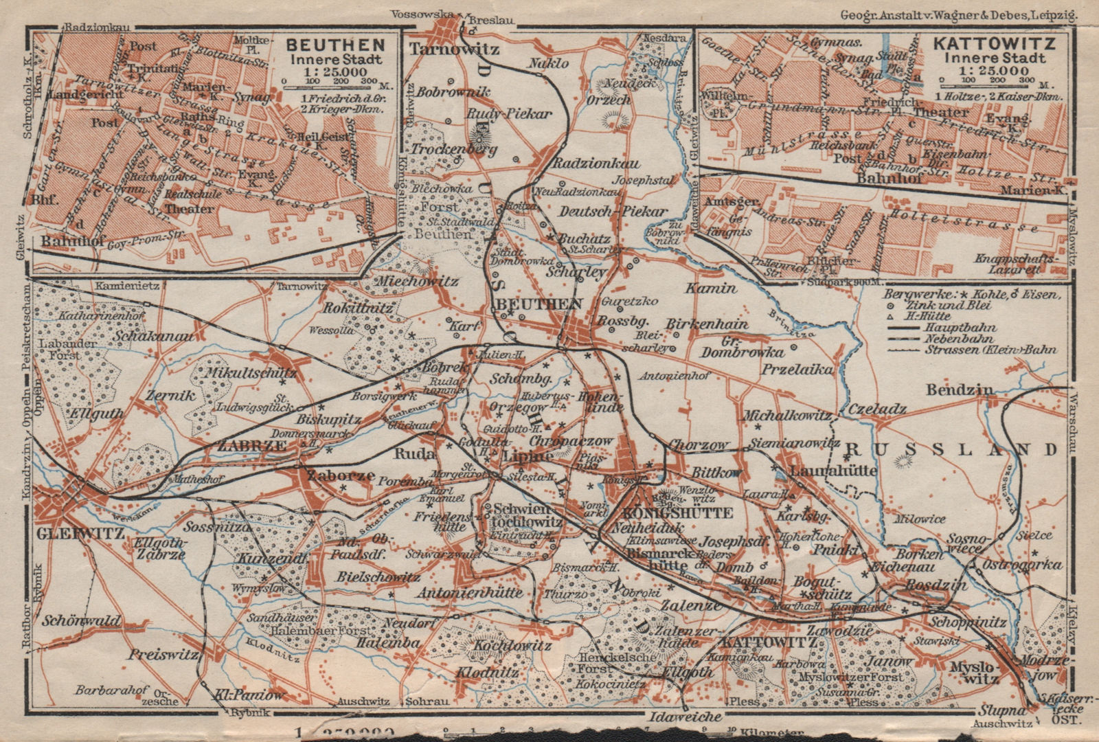 Associate Product METROPOLIA SILESIA. BYTOM & KATOWICE city plan miasta. Gliwice. Poland mapa 1910