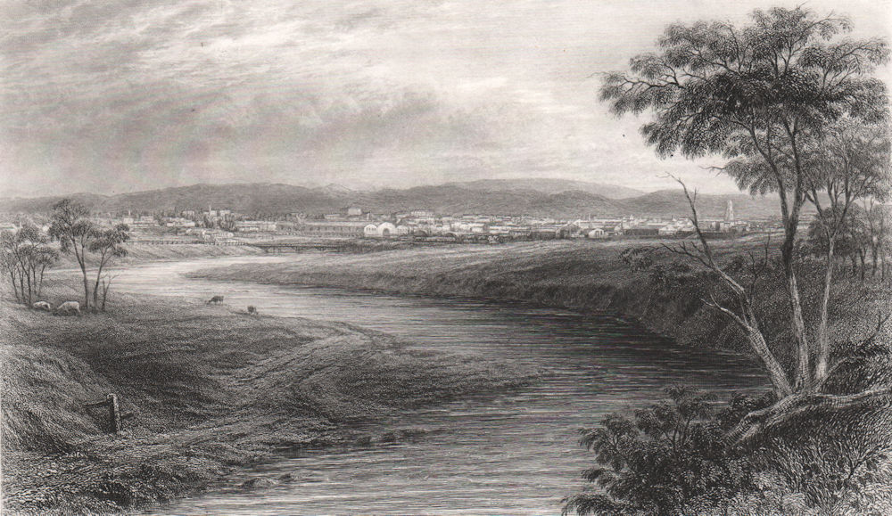 "Adelaide from The River Torrens" by Edwin Carton BOOTH/J. CARR. Australia c1874