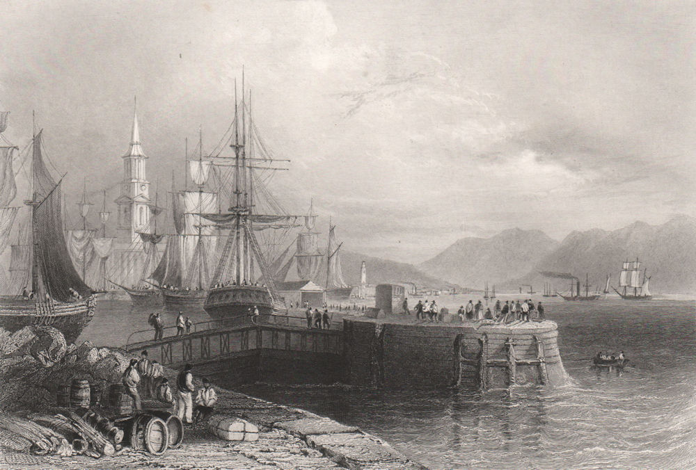 Port Glasgow, Inverclyde. Scotland. BARTLETT c1840 old antique print picture