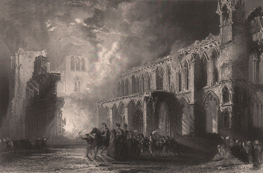 Associate Product Destruction of Elgin Cathedral by the Wolf of Badenoch, 1390. ALLOM c1840