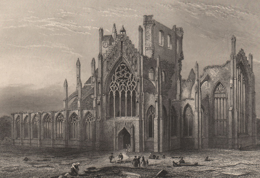 St Mary's Abbey, Melrose, Roxburghshire, Scotland. TOWNSEND 1868 old print