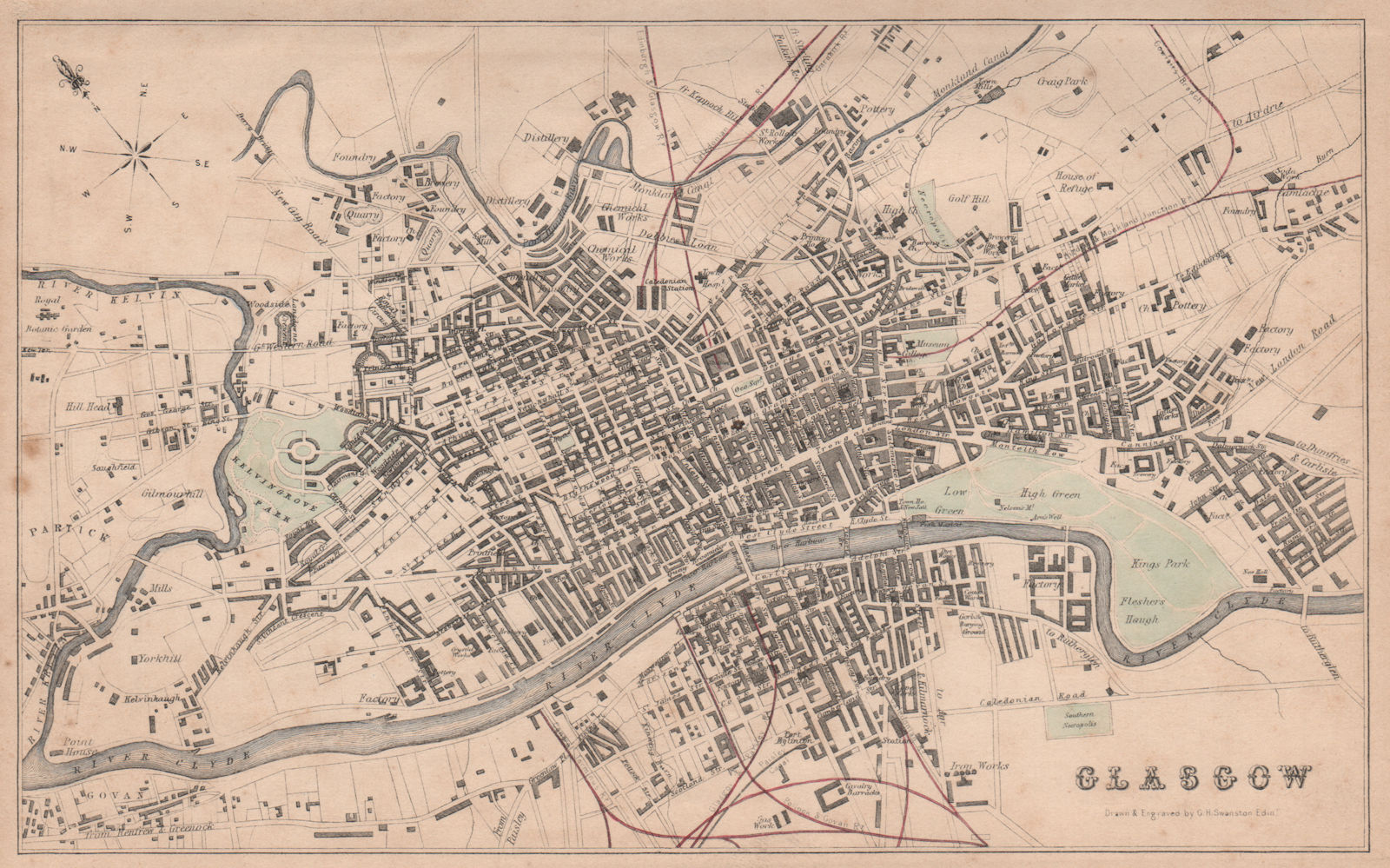 GLASGOW antique town city plan. Scotland. SWANSTON 1868 old map chart
