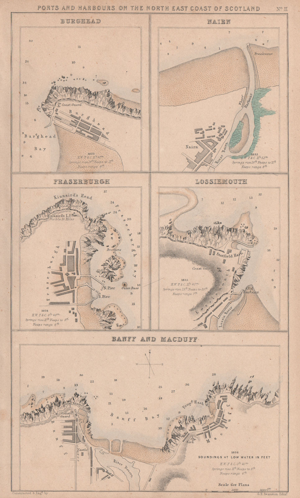 SCOTLAND NE PORTS Burghead Nairn Fraserburgh Lossiemouth Banff Macduff 1868 map